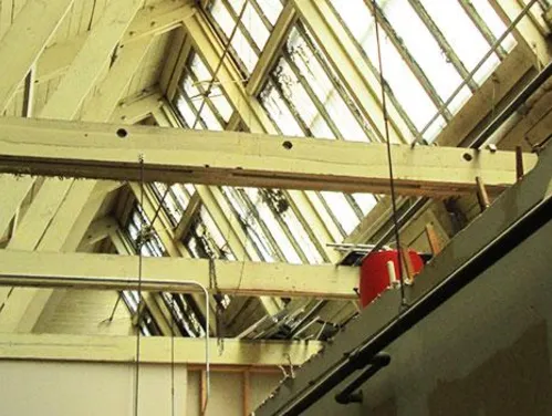 Detail of an old building being restored