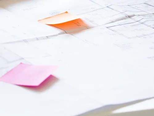 Image of sticky notes on an architectural plan