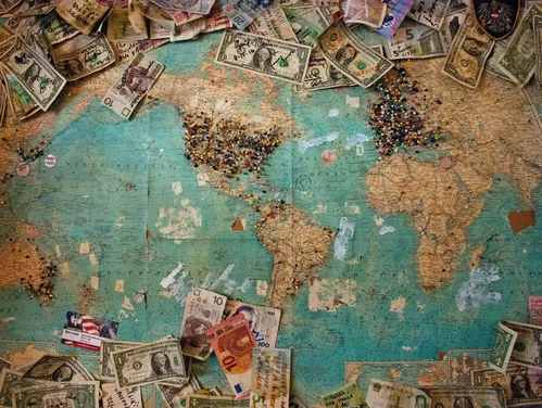 World map and money