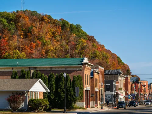 Small town Main Street in fall