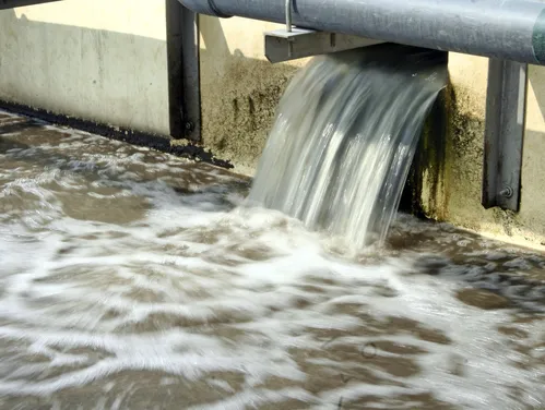 Water flowing at a wastewater treatment facility
