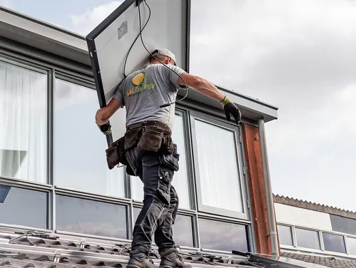 Solar panel installation on a roof
