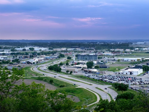 Drone shot of Sioux City, Iowa