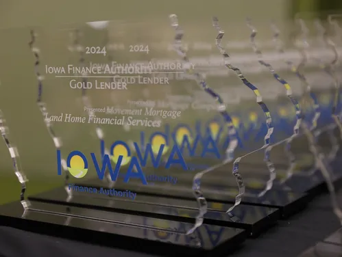 awards lined up on a table