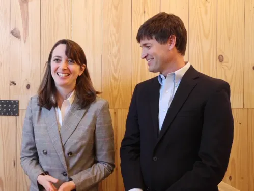 Two people being interviewed