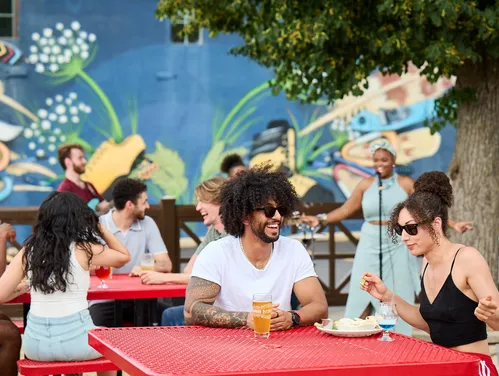 People enjoying live music outdoors