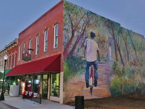 mural of a person riding a bike