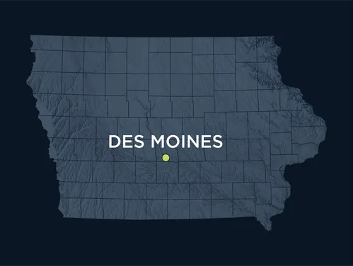 Map showing the location of Des Moines, Iowa