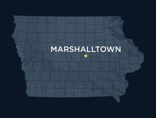 Map showing the location of Marshalltown, Iowa