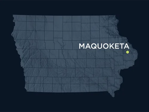 Map of Iowa showing the location of the city of Maquoketa