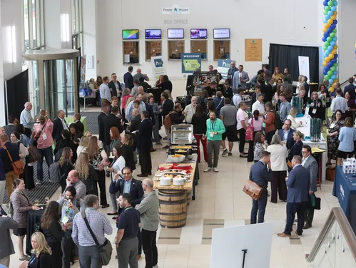 lobby full of people at a conference