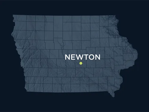 map of iowa with city of Newton plot point