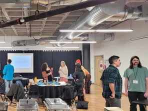 people gathered and mingling in a room