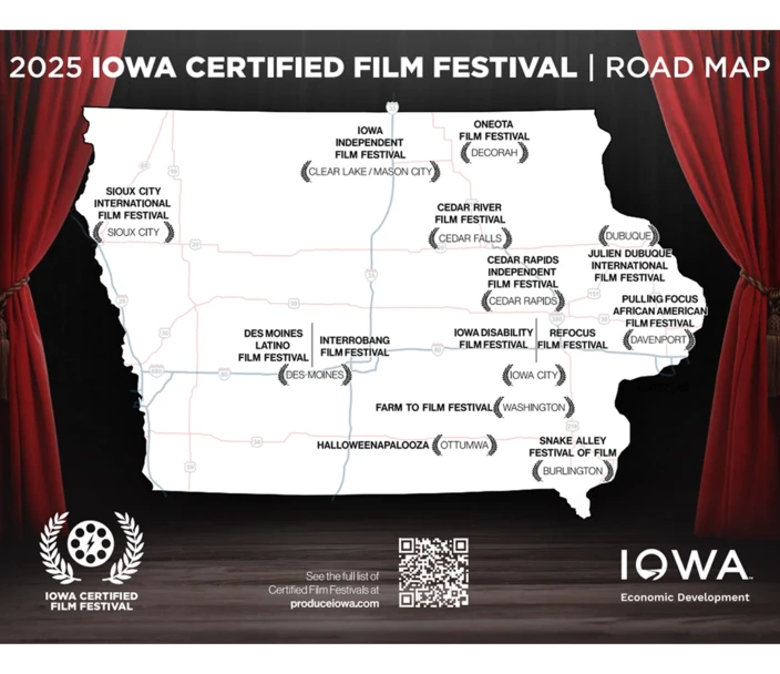 map of certified film festivals in iowa