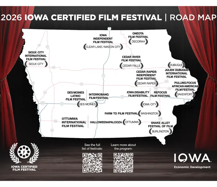 map of certified film festivals in iowa