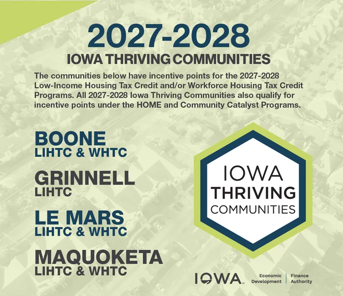 graphic listing out Iowa Thriving Communities