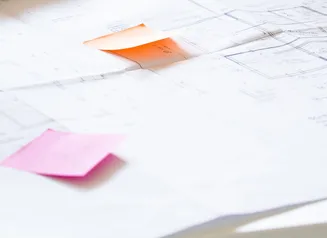 Image of sticky notes on an architectural plan