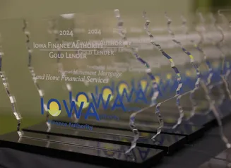 awards lined up on a table