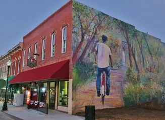 mural of a person riding a bike