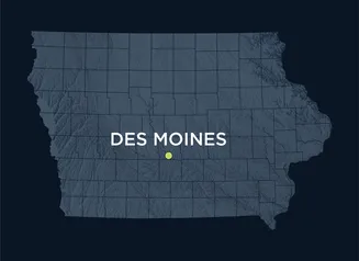 Map showing the location of Des Moines, Iowa
