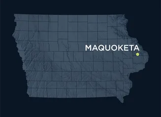 Map of Iowa showing the location of the city of Maquoketa