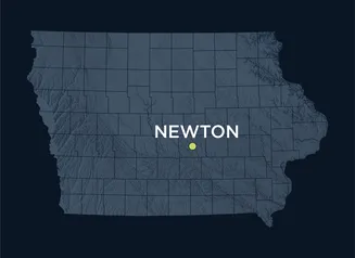 map of iowa with city of Newton plot point