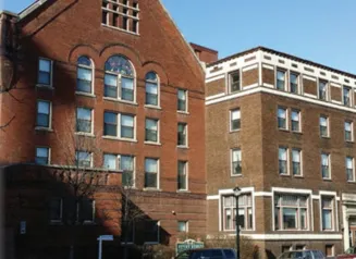 the facade of an apartment building