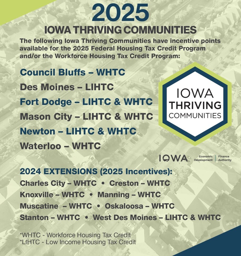 2025 Iowa Thriving Communities incentive points available for the 2025 Federal Housing Tax Credit Program and/or the Workforce Housing Tax Credit Program