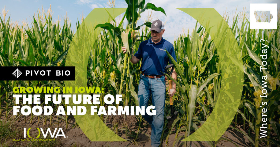 Growing in Iowa: The Future of Food and Farming with an image of a farmer in a field of corn behind it