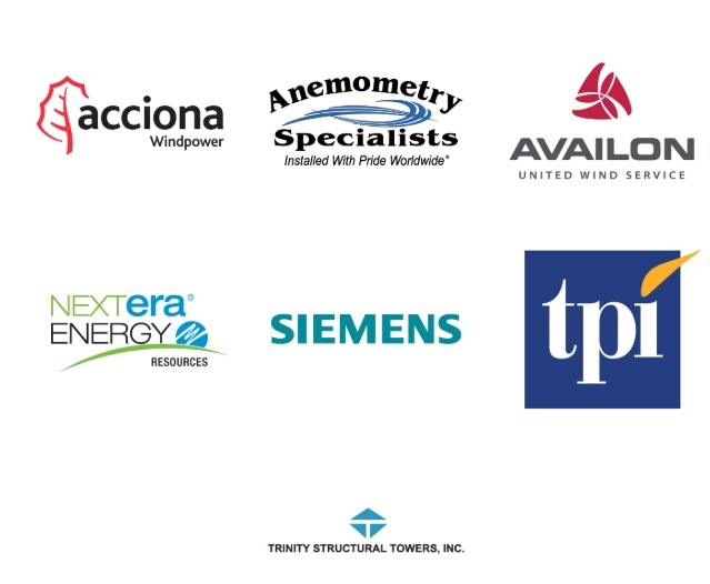 acciona Windpower, Anemometry Specialists, Availon, NEXTera Energy, Siemens, tpi, Trinity Structural Towers, Inc.