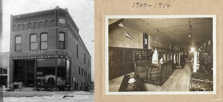 Historic photos of the exterior and interior of Baumans