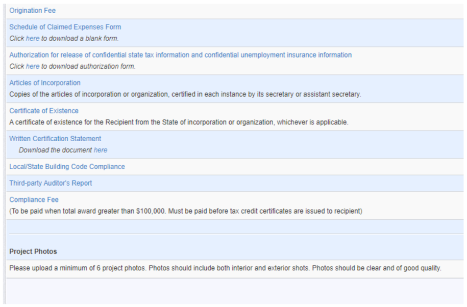 screenshot of origination fee instructions in iowagrants.gov