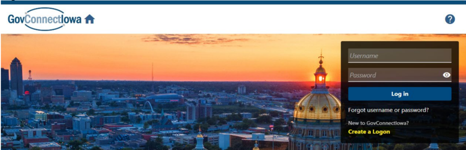 screenshot of govconnectiowa login screen