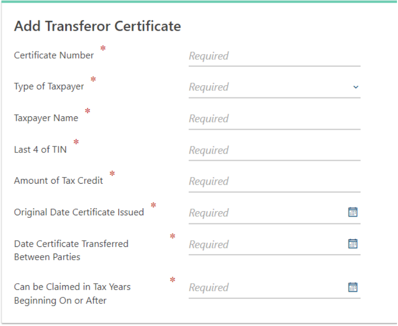 screenshot of Certificate to be Transferred page on govconnectiowa