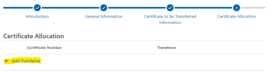screenshot of add transferree button in govconnectiowa