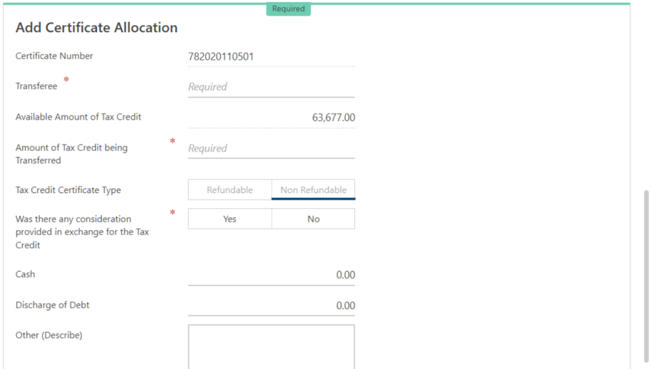 screenshot of allocation section in govconnectiowa