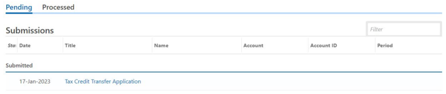 screenshot of pending tab in govconnectiowa