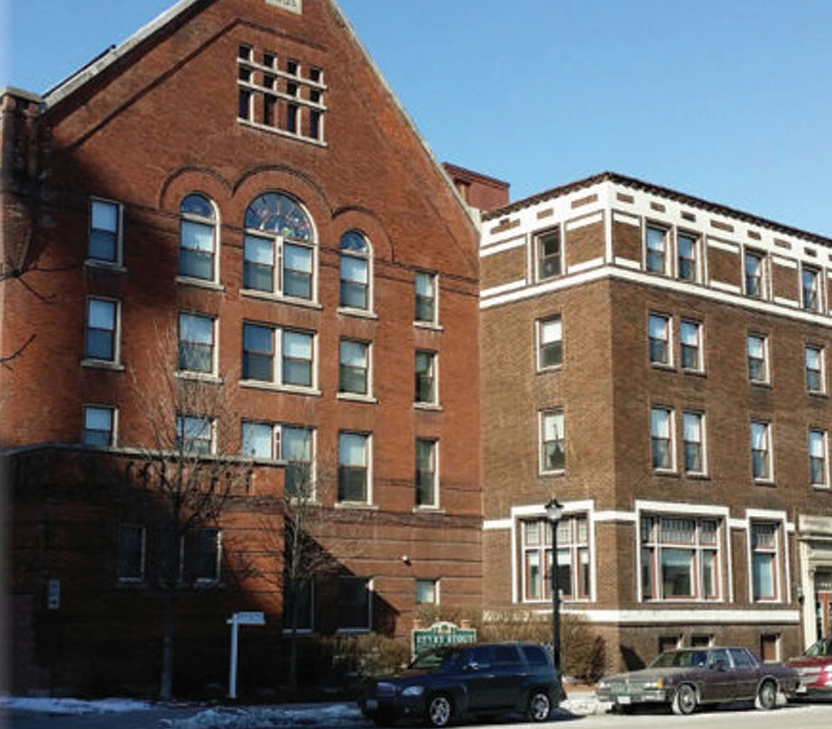 the facade of an apartment building